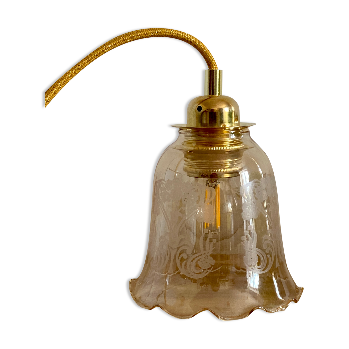 Vintage tulip walking lamp in amber glass