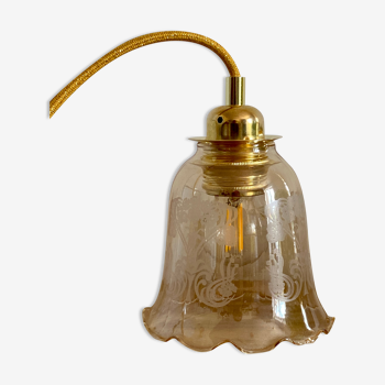 Vintage tulip hand lamp in amber glass