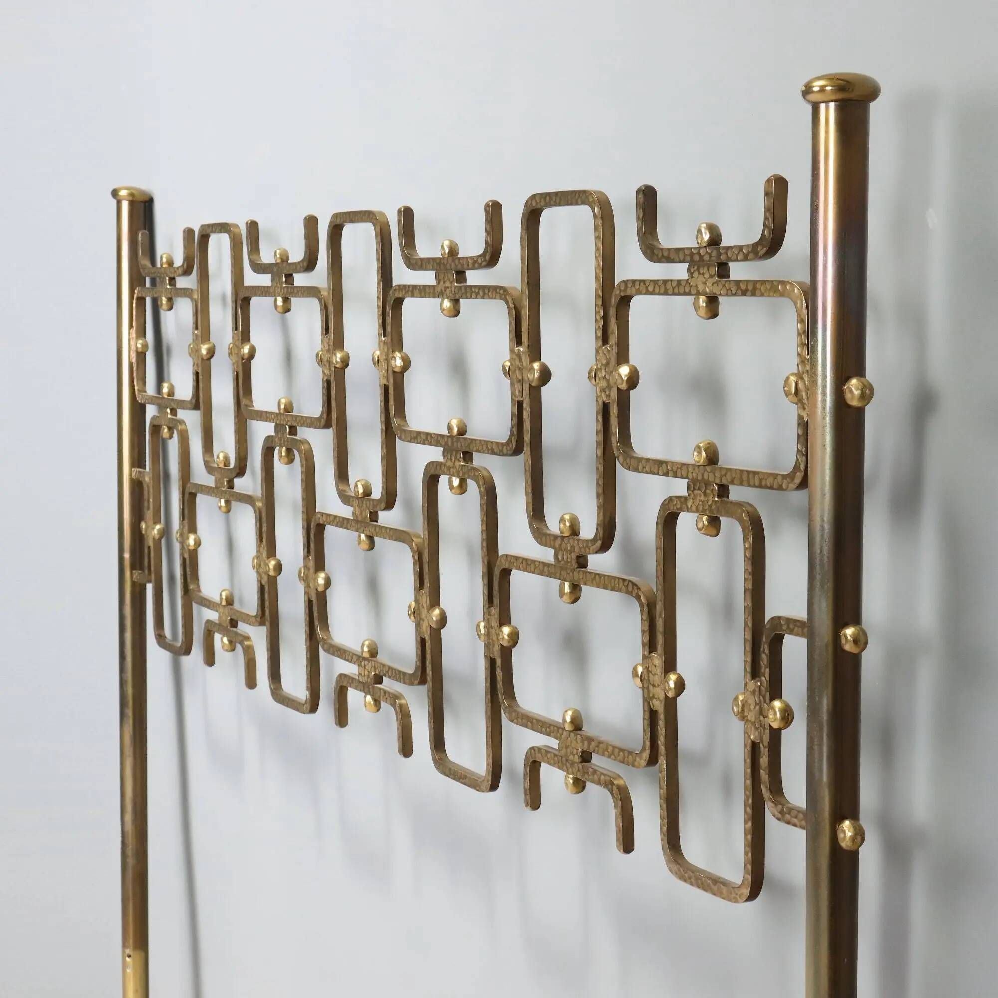 Vintage headboard for double bed in brass, geometric design, Italy, 1960s.