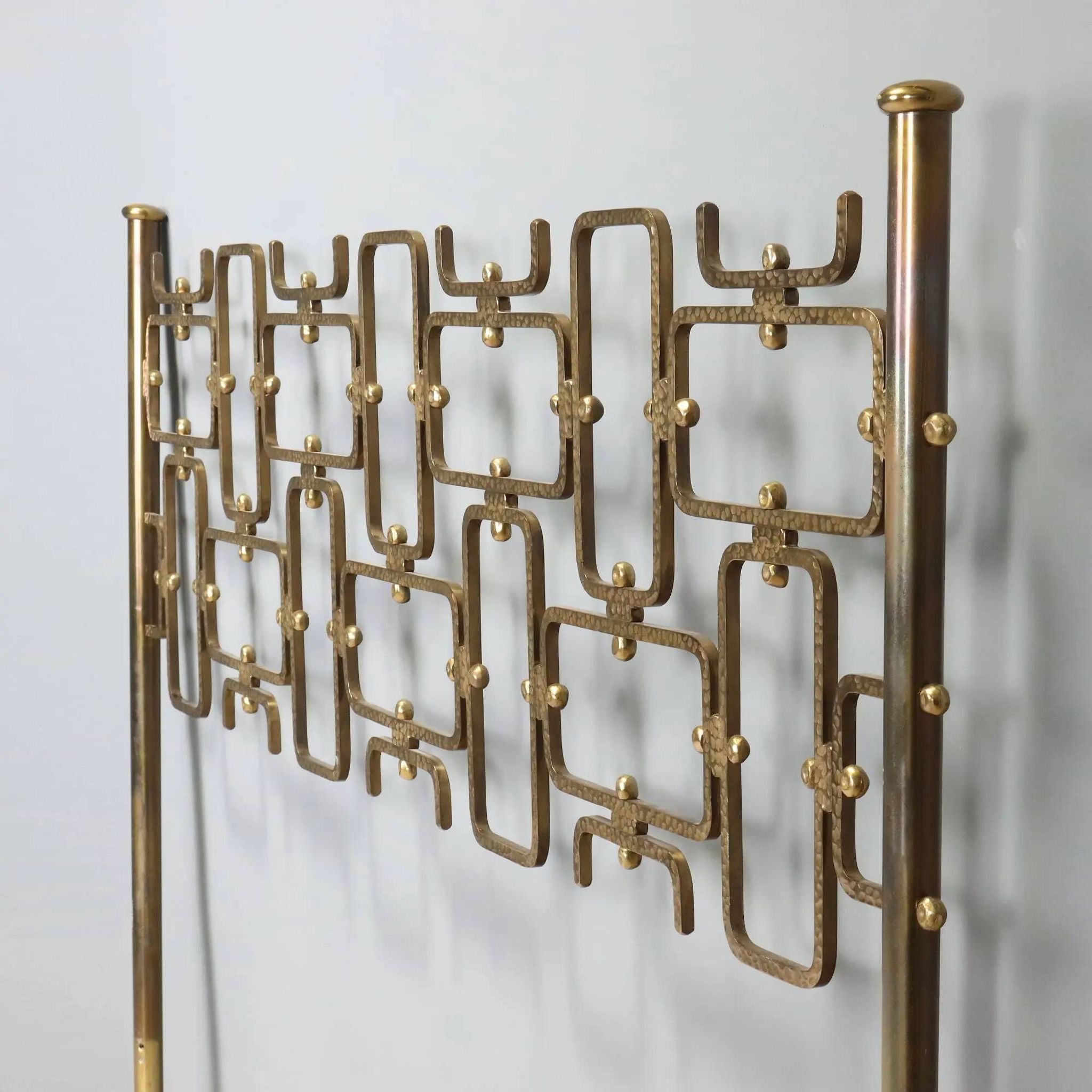 Vintage headboard for double bed in brass, geometric design, Italy, 1960s.