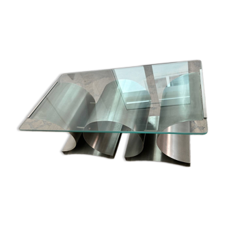 Table basse vintage verre et aluminium