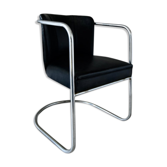 Chaise cantilever en acier tubulaire vintage moderniste Cox Bauhaus