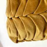 Vintage square cushion in yellow pleated velvet