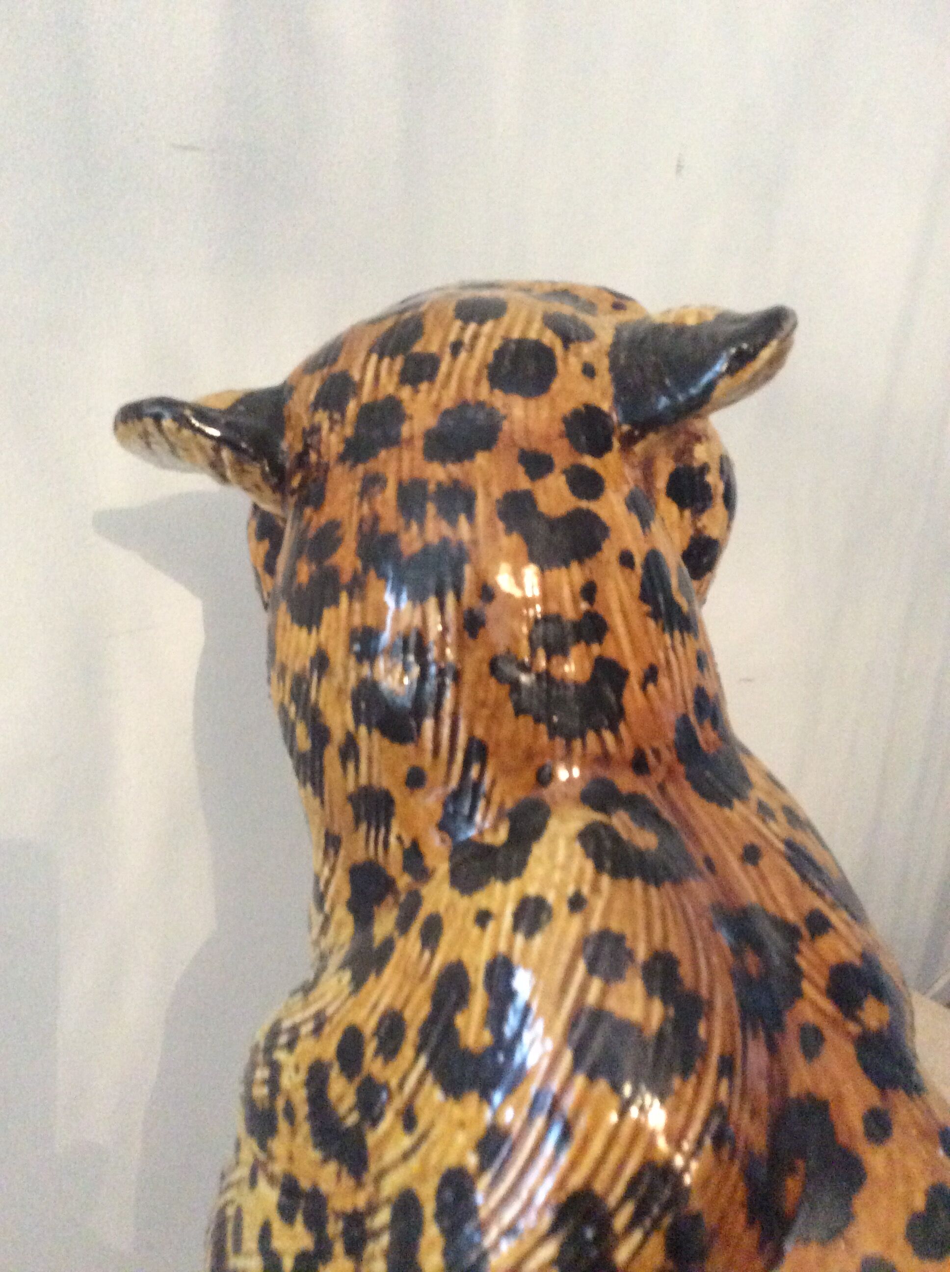 Enamelled terracotta leopard from the 60s Italy