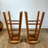 Pair of high stools / bar varnished wood 60-70s