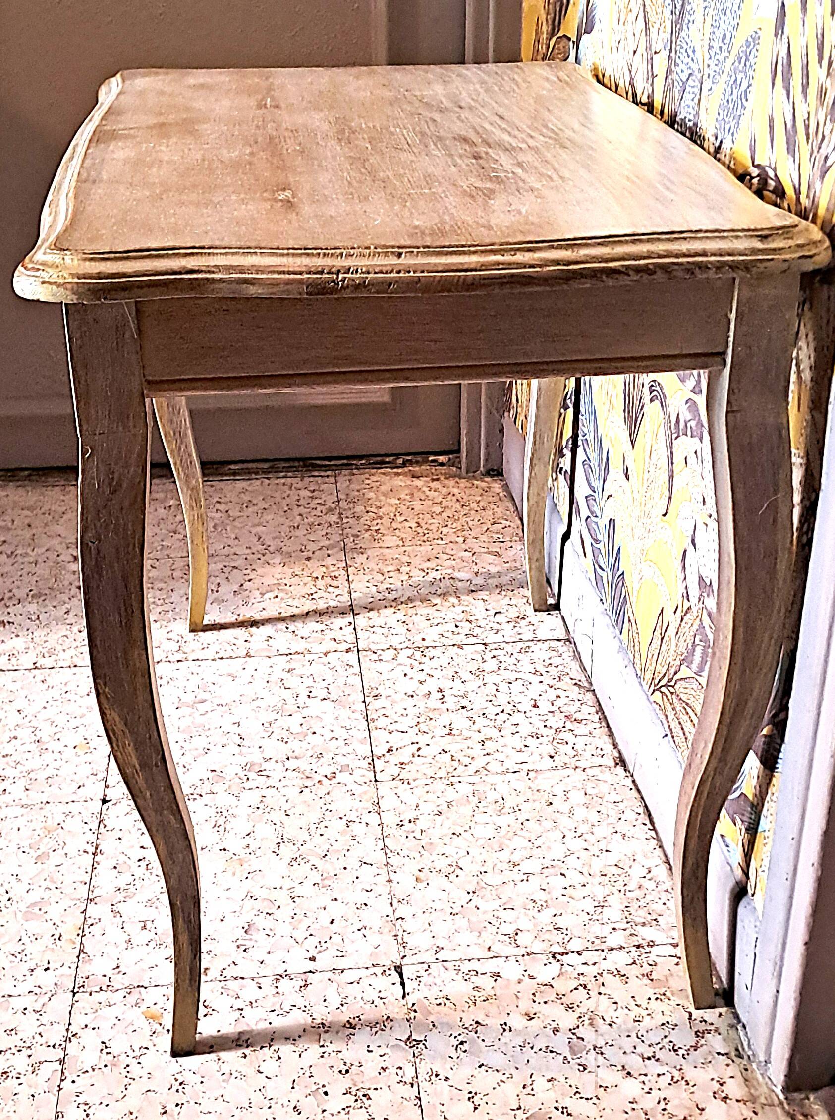 Rectangular coffee table in solid wood, painted and patinated with gold, 1950s