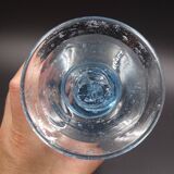 Candlestick or photophore in sky blue bulled glass, signed Biot