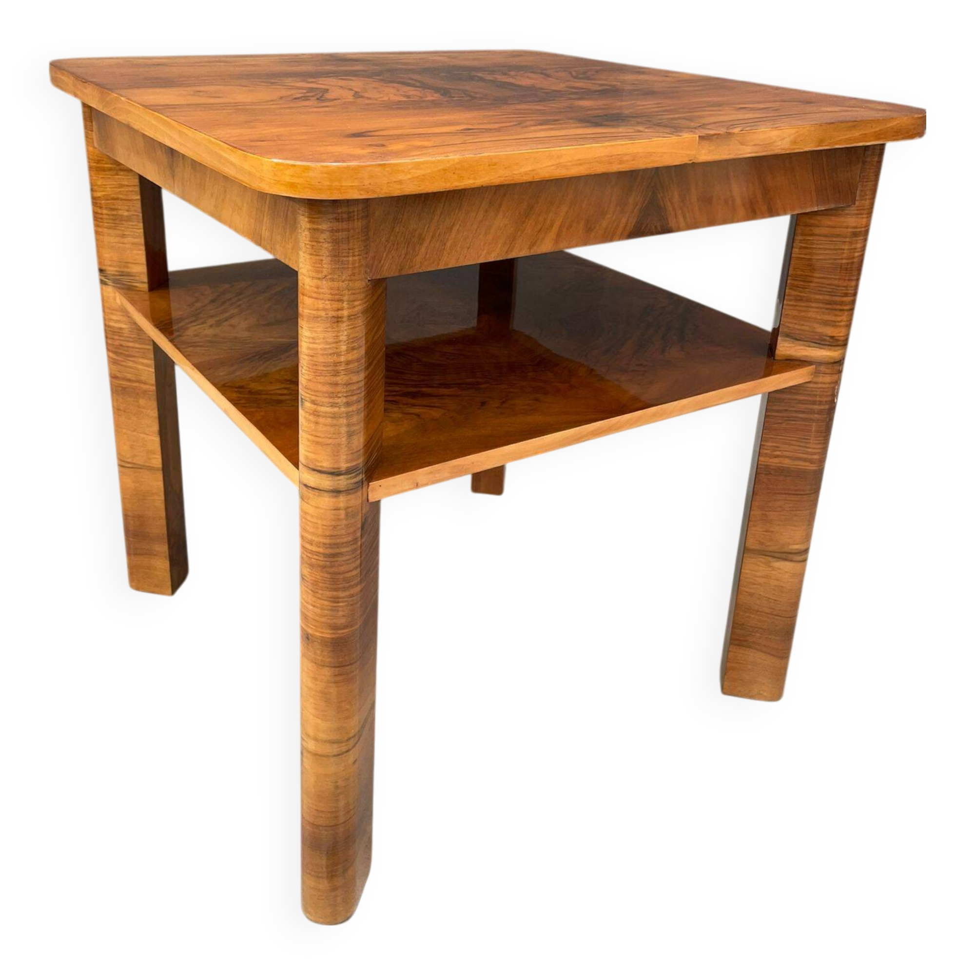 Table basse Art déco à deux niveaux en chêne massif, années 1930