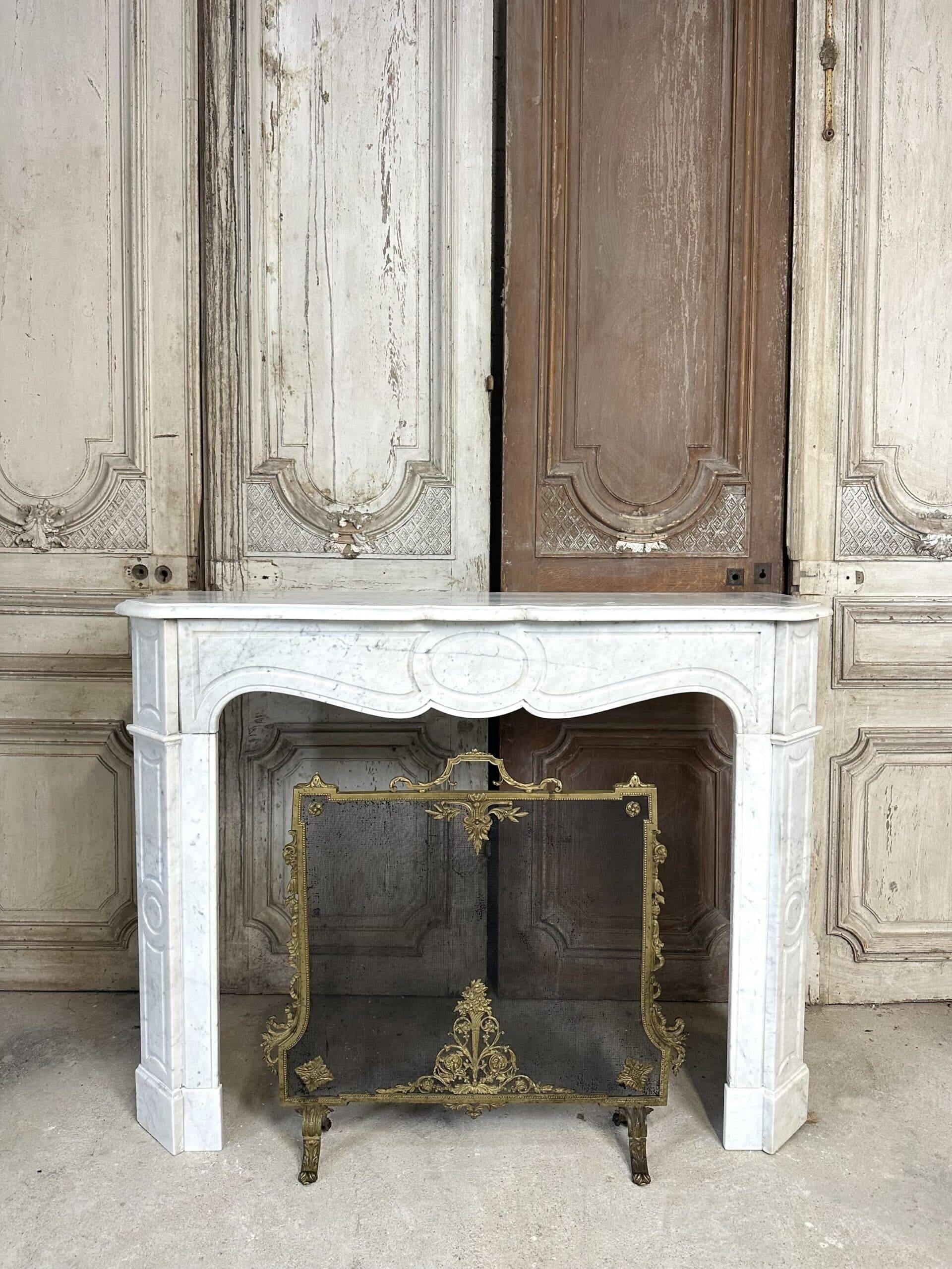Louis XV style fireplace in white marble circa 1900
