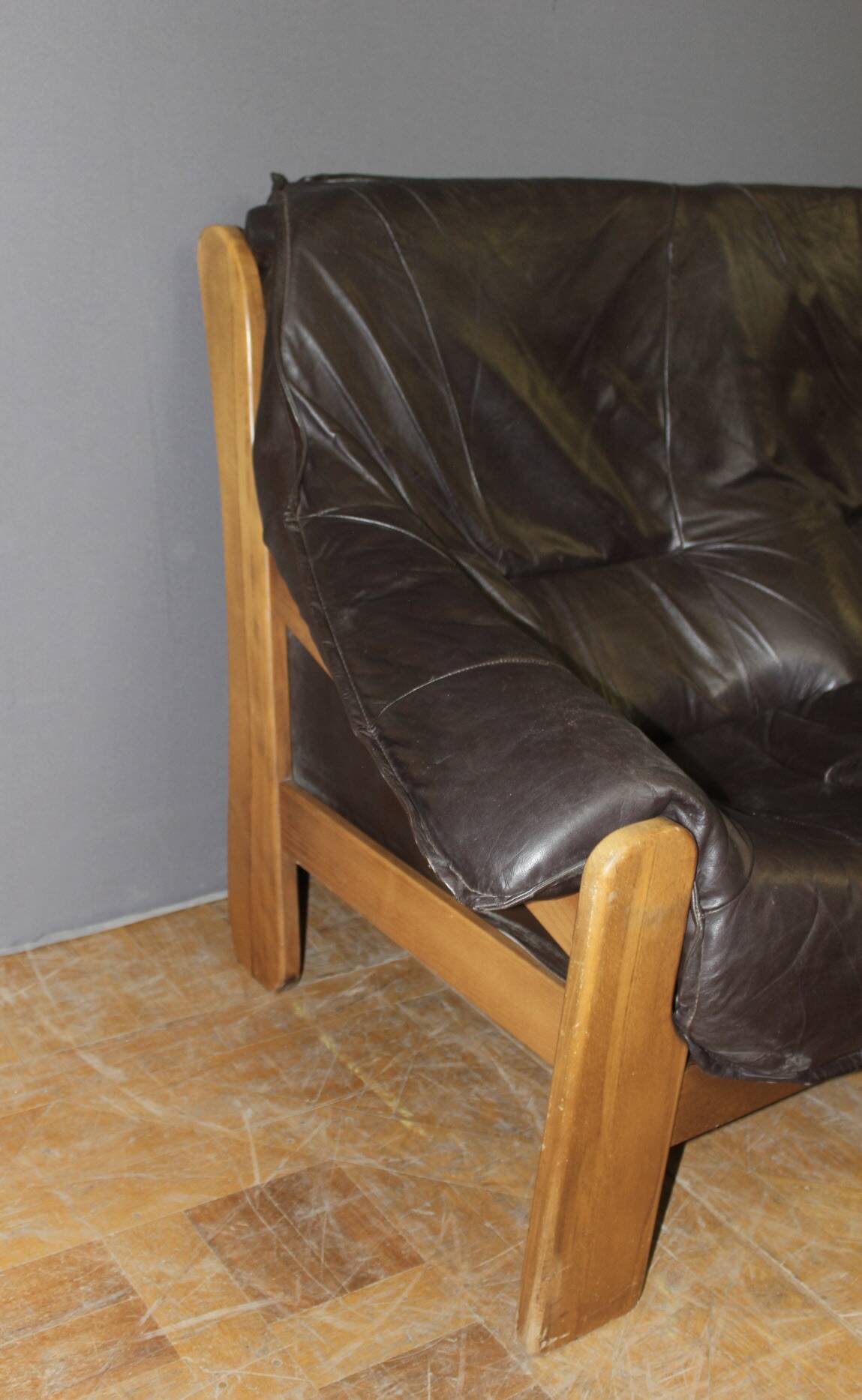 Brutalist Leather Sofa circa 1970