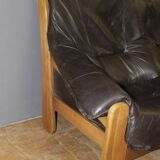 Brutalist Leather Sofa circa 1970