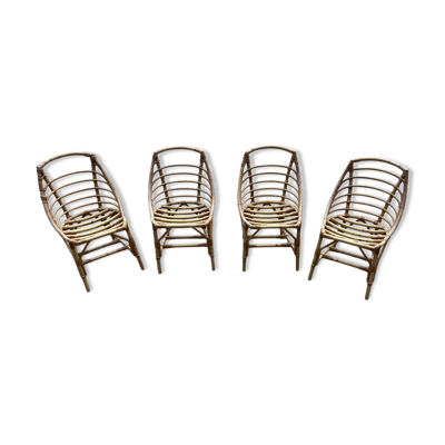 4 chaises boules en rotin vintage