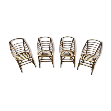 4 chaises boules en rotin vintage