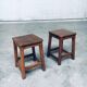 Set of Belgian Handcrafted Wooden Stools, 1940s