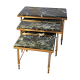 Pull-out tables in gilded metal and green marble – 60s/70s