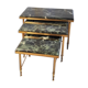 Pull-out tables in gilded metal and green marble – 60s/70s