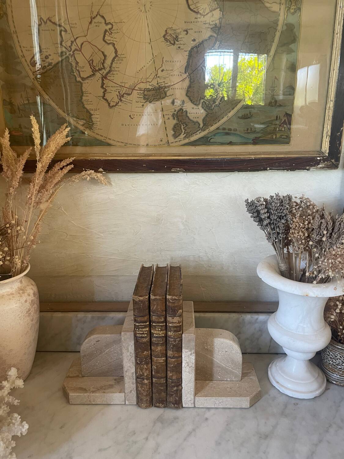 Paire de serre-livres en marbre vintage