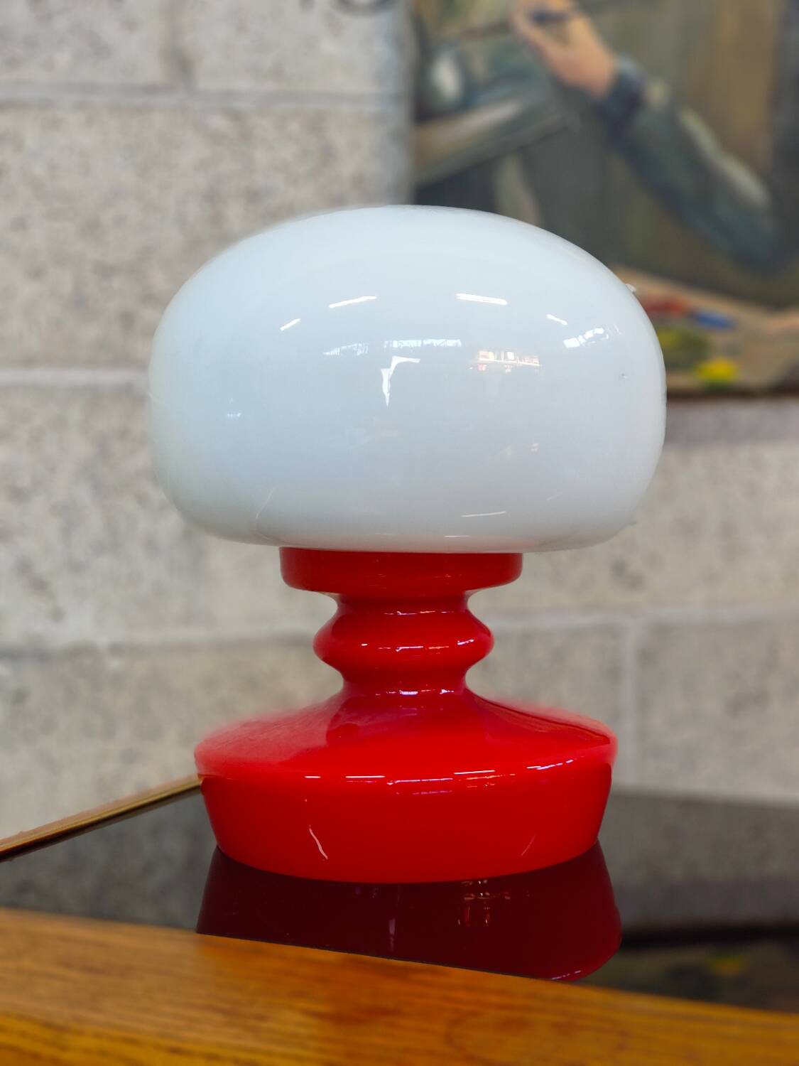 Opaline glass table lamp by Stepan Tabery for Valasske Mezirici 1970