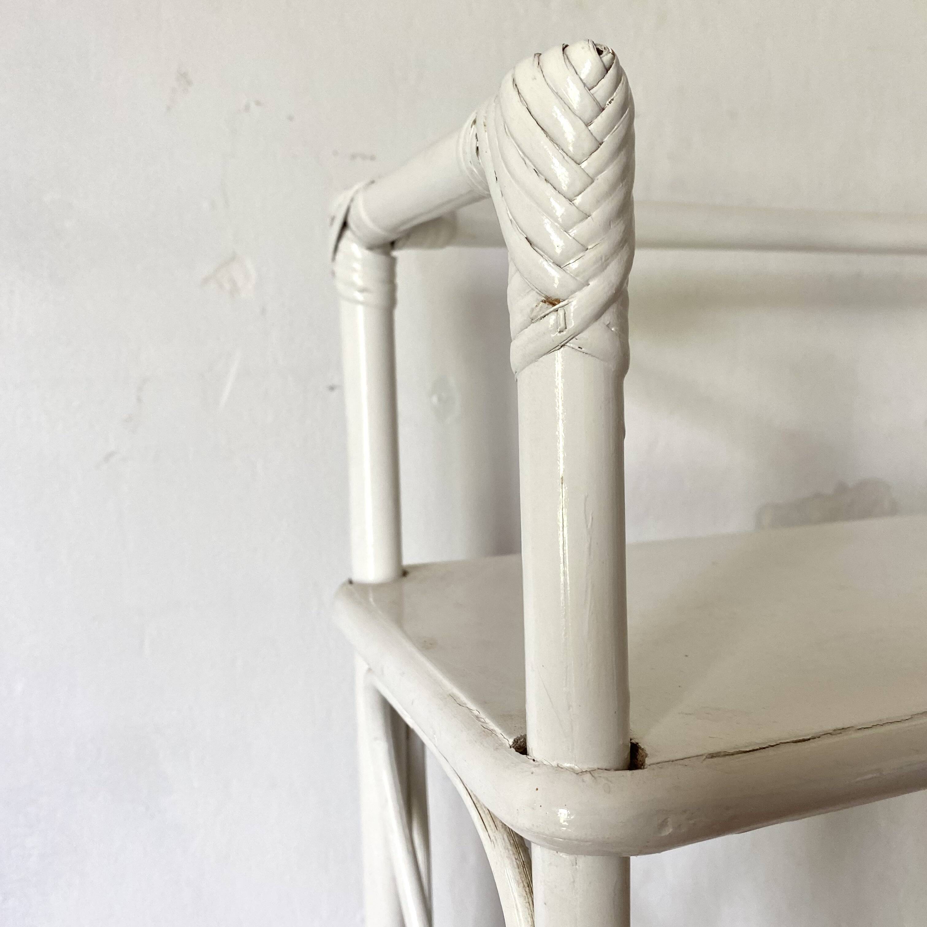 Vintage white lacquered rattan shelf