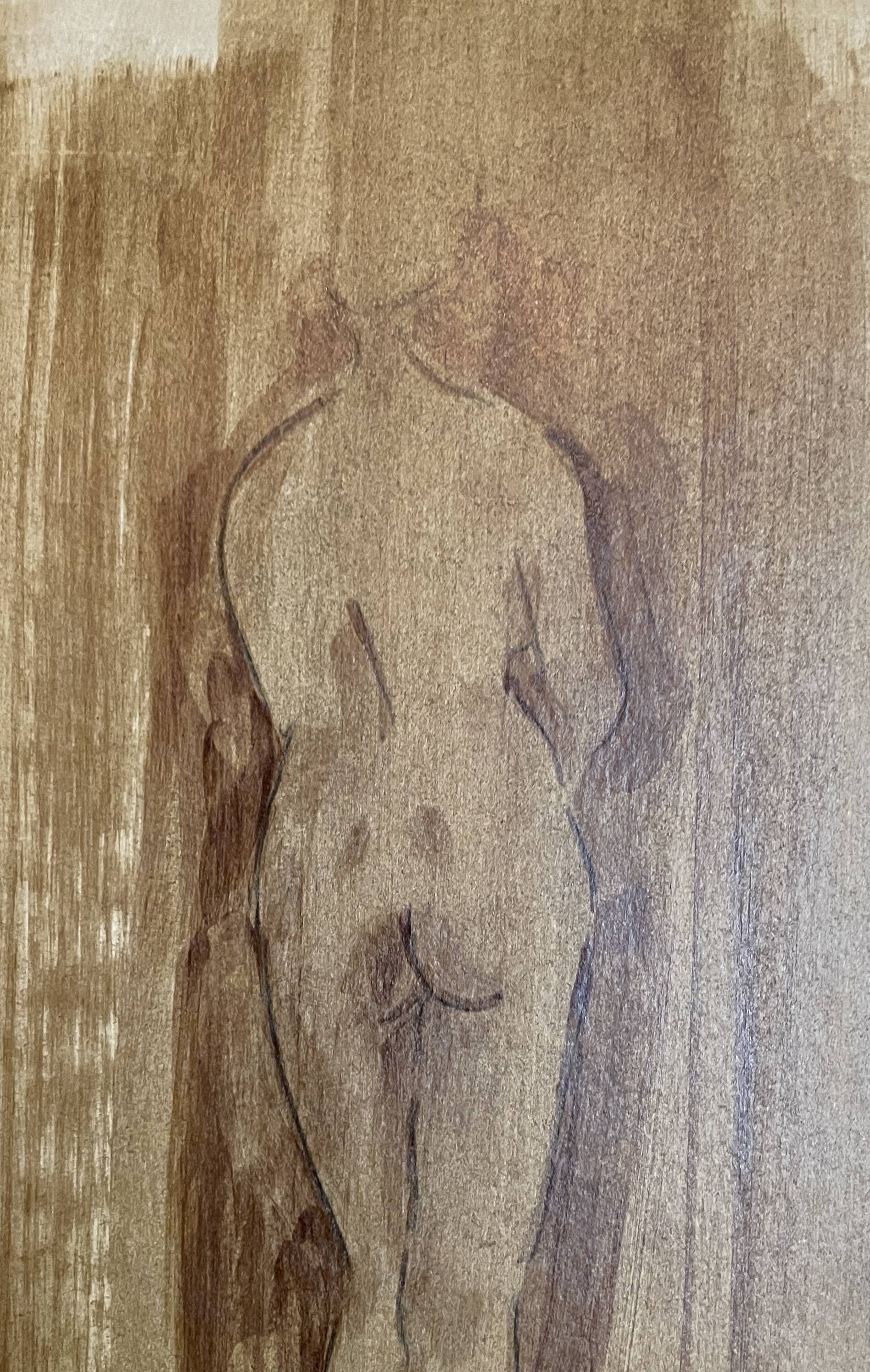 Signed painting monochrome watercolor female nude “back study”