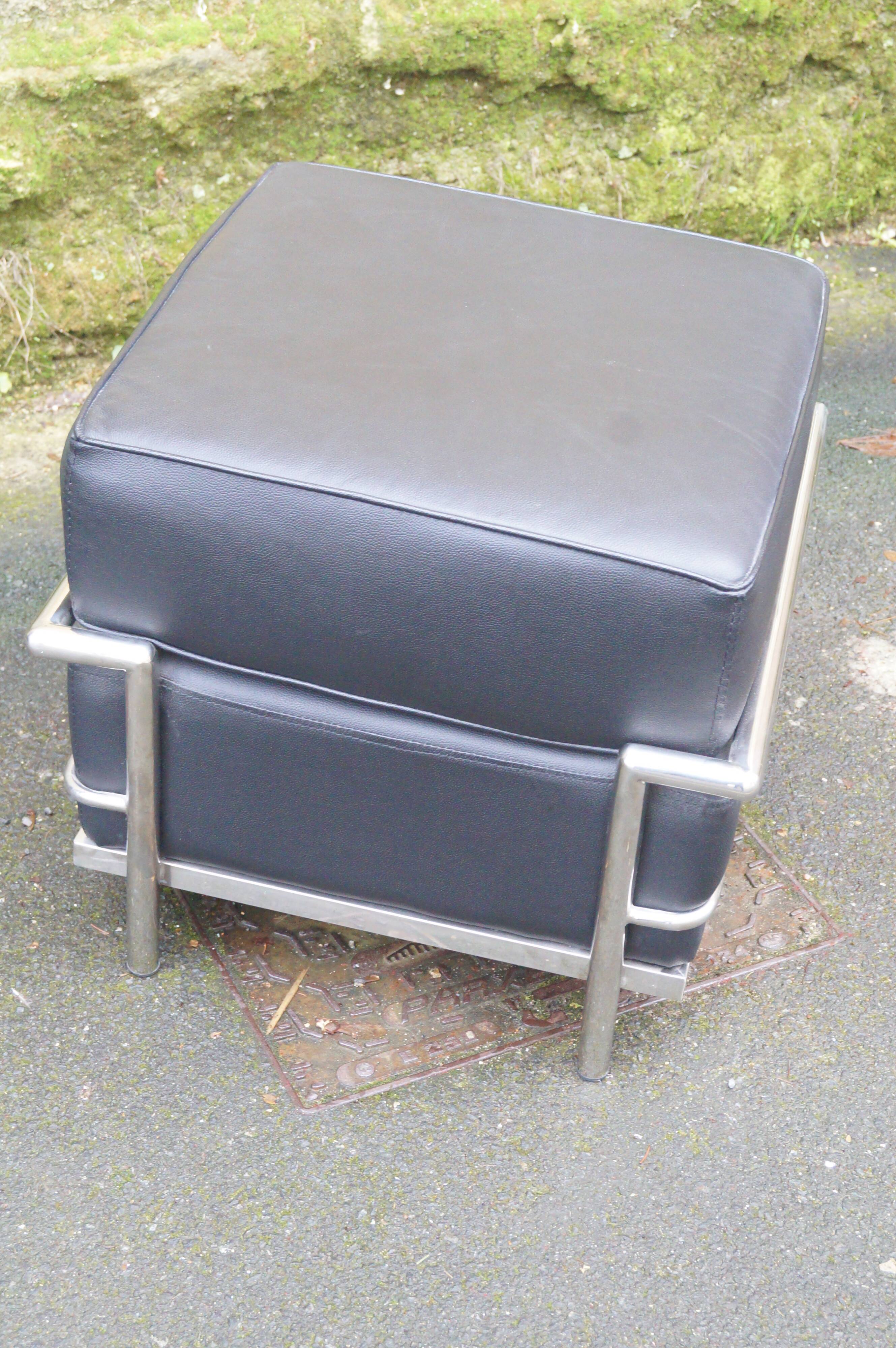 1980 leather and chrome metal pouf