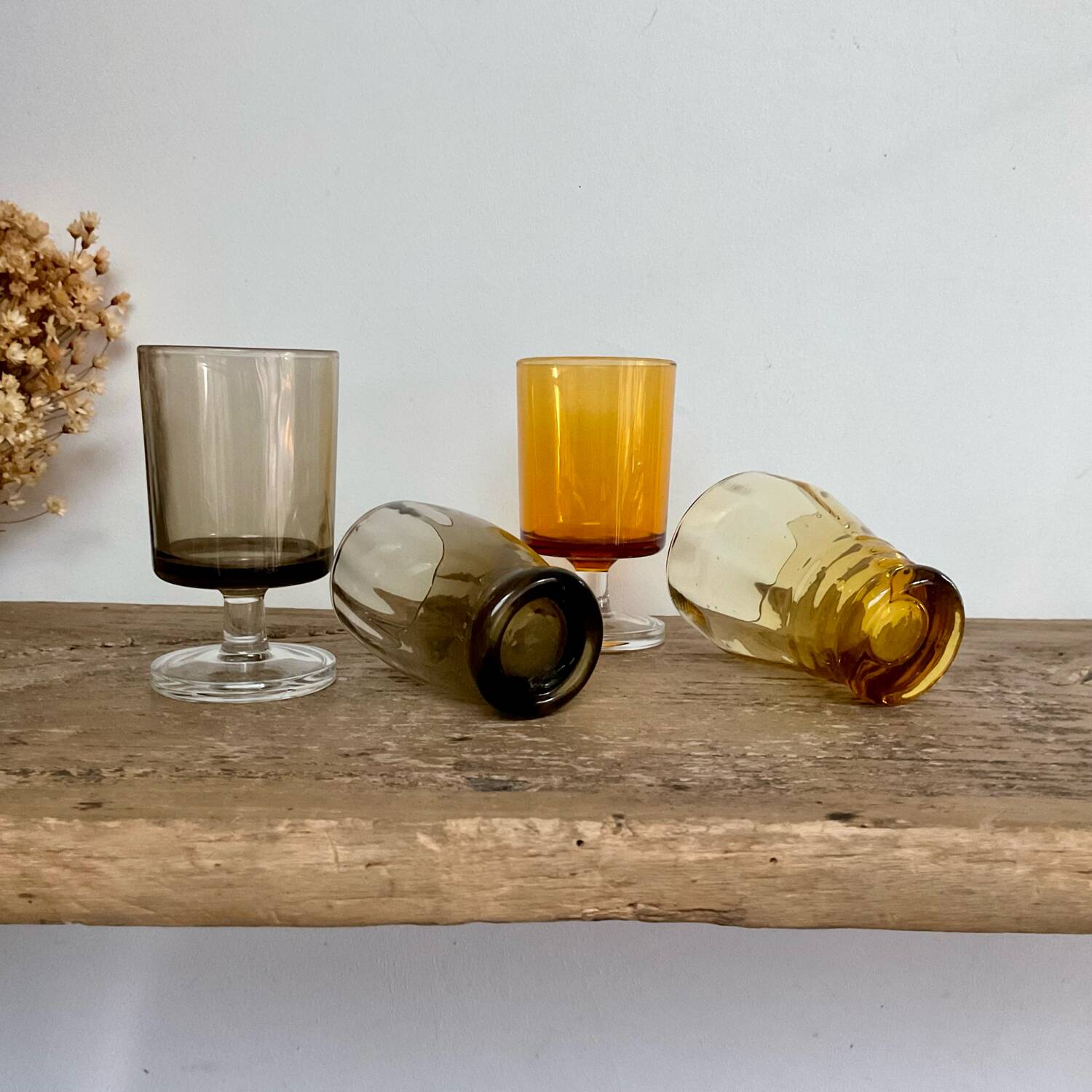 8 small, mismatched vintage glasses