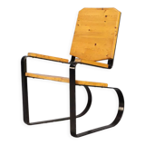 60s Unique metal cantilever framed lounge chair with pine seat