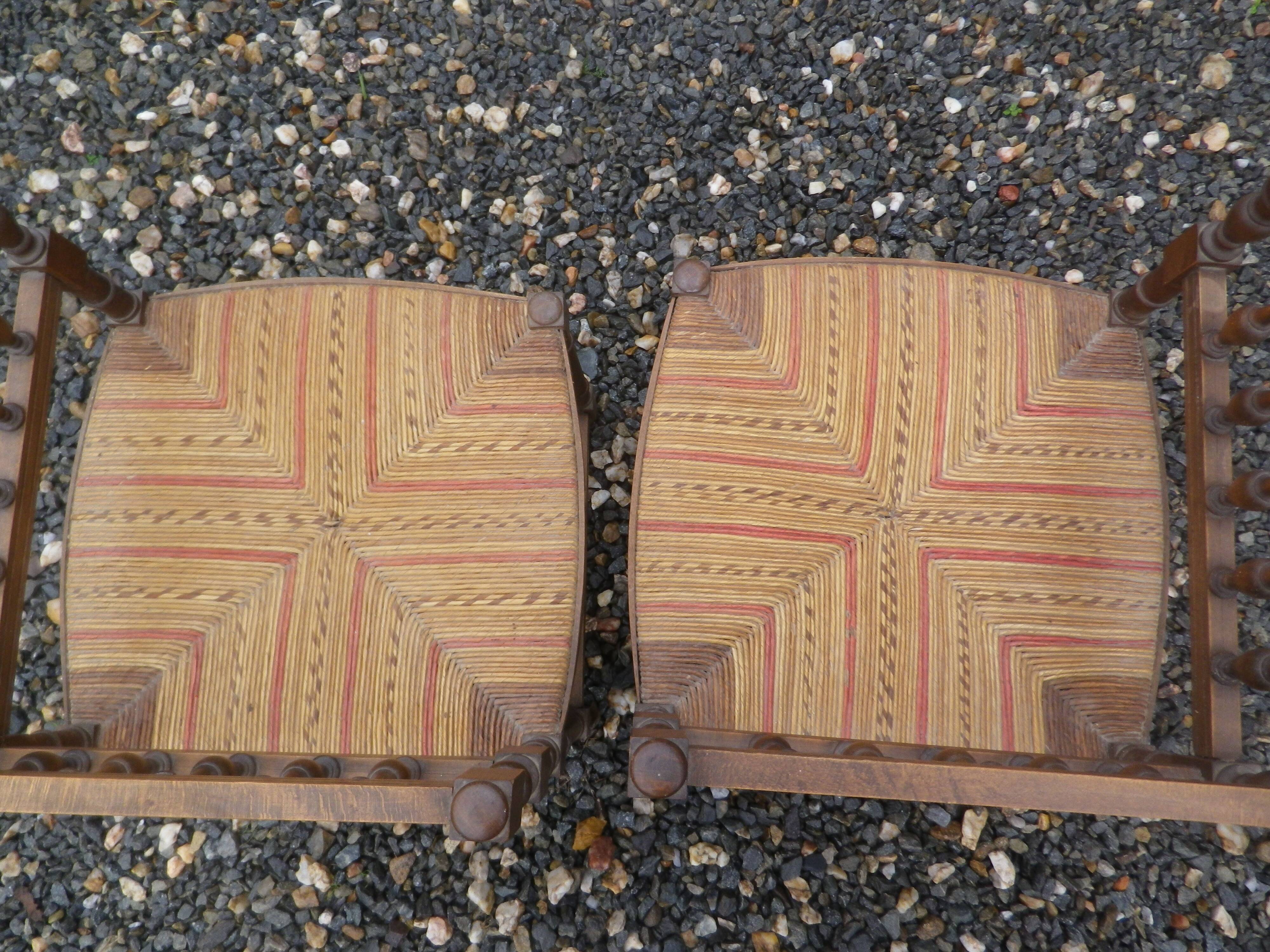 Set of straw-seated corner chairs