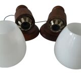 Set of wall lamp wooden support and vintage white opaline globe