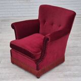1970s, Danish lounge chair, original condition, cherry-red velour fabric.