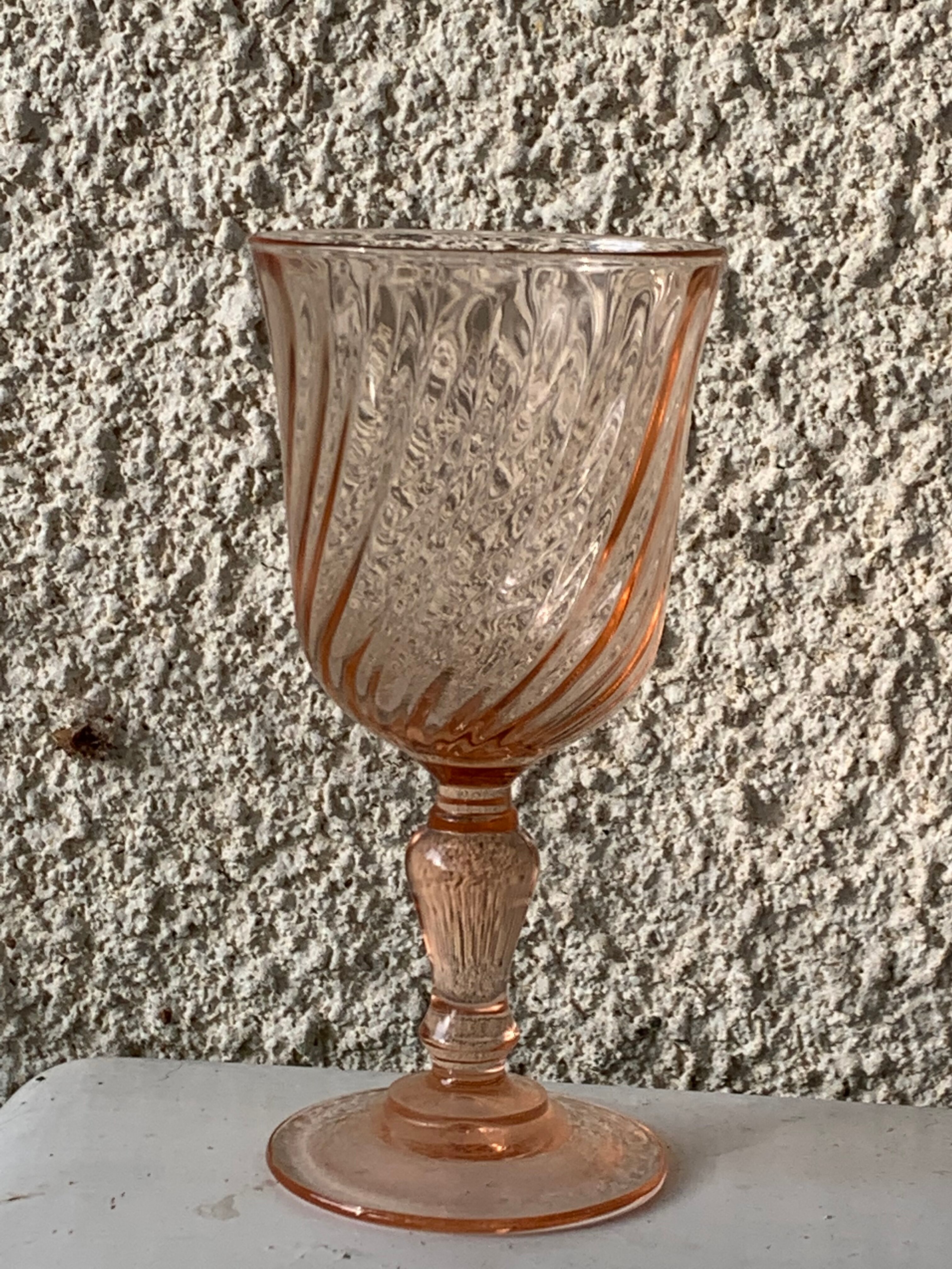 10 vintage rosaline pink glass wine glasses
