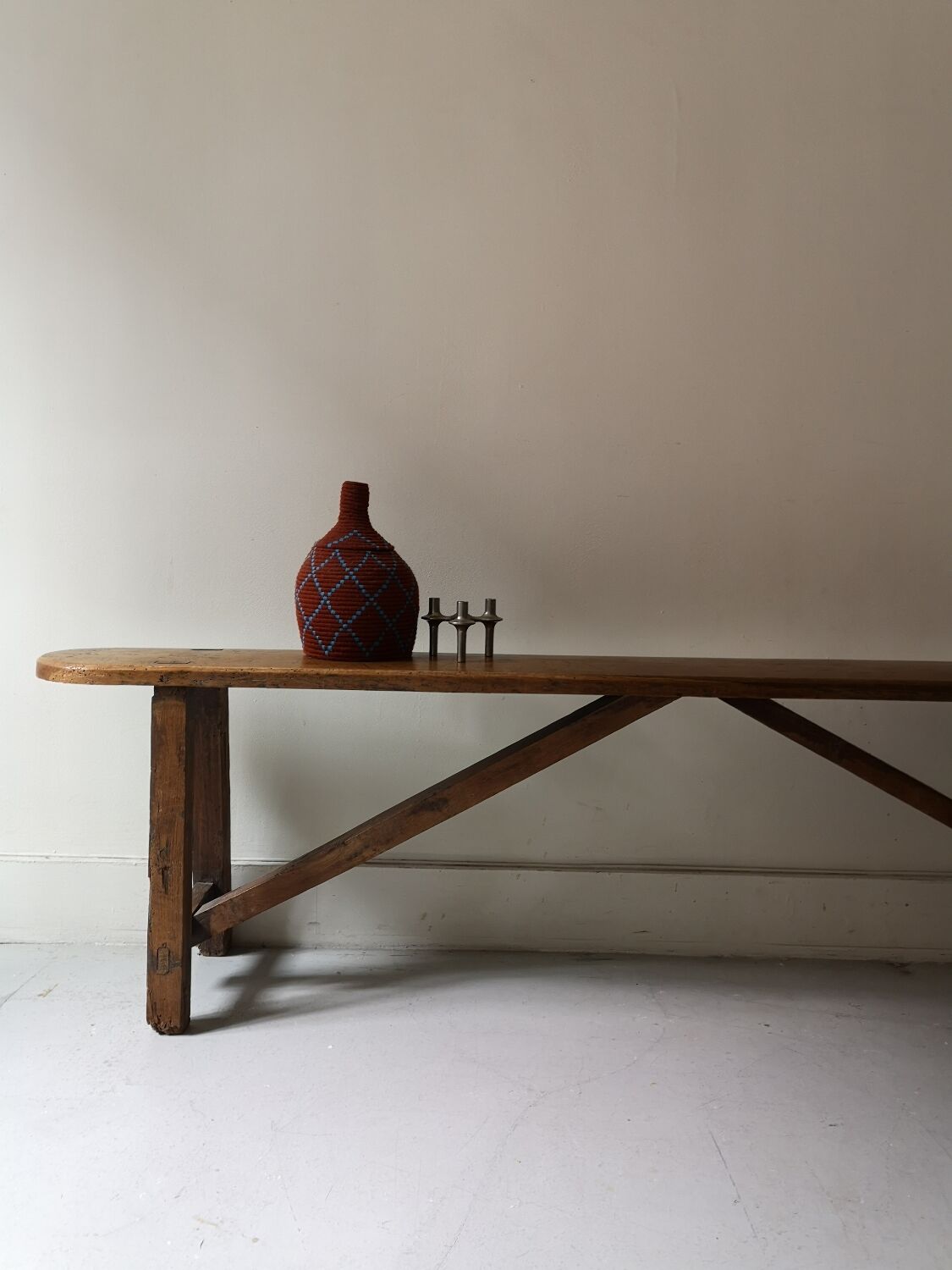 Rustic wooden bench, vintage 1960