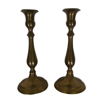 Duo of brass candle holders