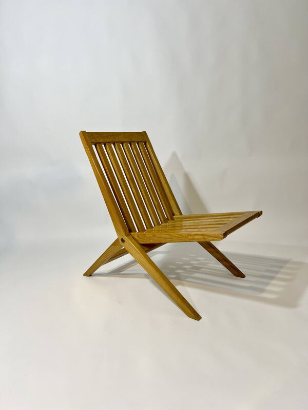 Chaises ciseaux en bois massif design vintage années 1970