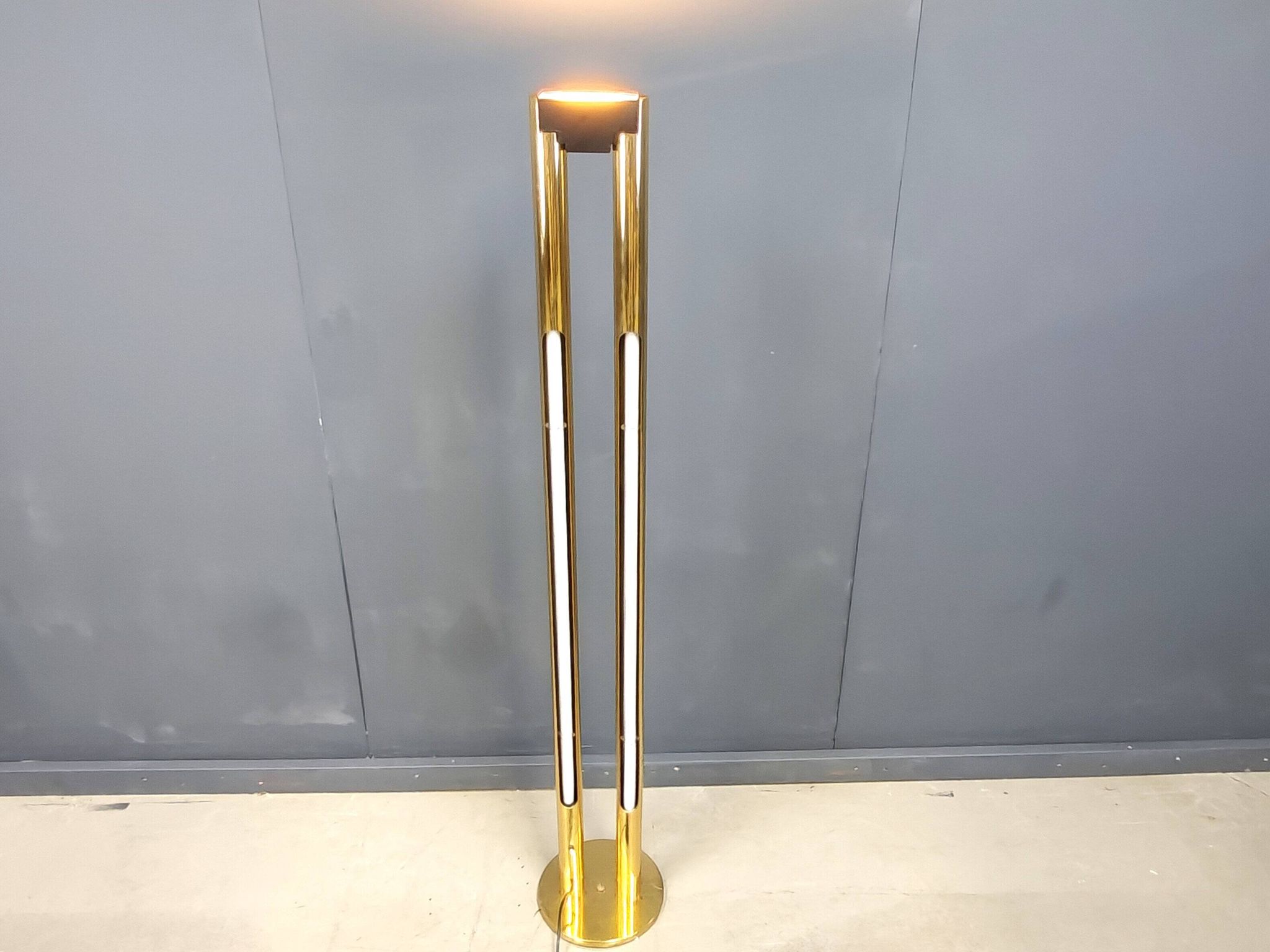 Vintage brass tube light floor lamp, 1980s