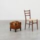 Art Deco walnut stool with original velvet upholstery, Italy 1920s