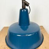 Industrial blue enamel factory lamp with cast iron top, 1960s