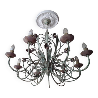 Central lamp with eight lamps in the shape of tulips