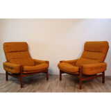 Pair of Scandinavian armchairs in teak and fabric 1960