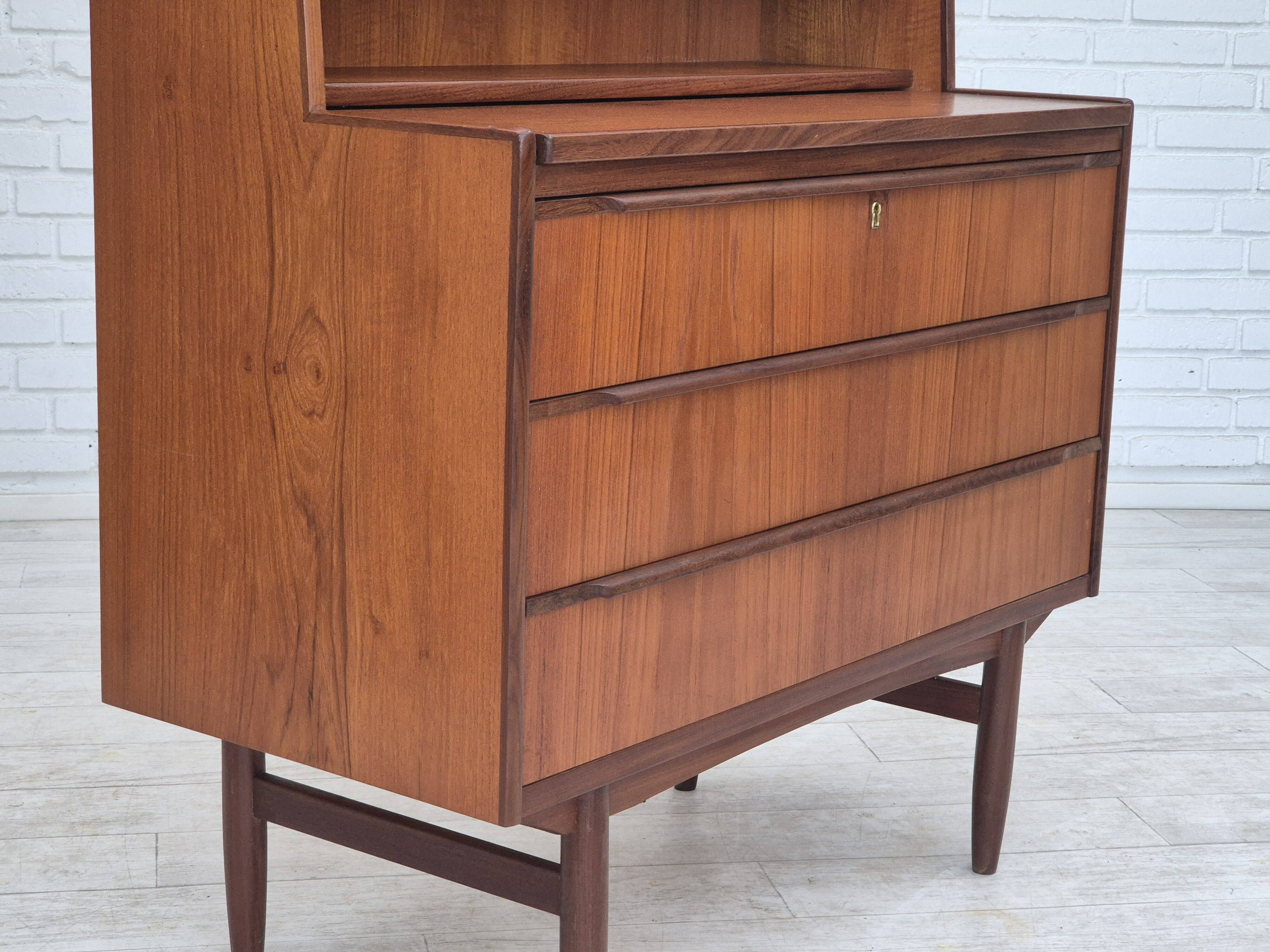 1960s, Danish chest of drawers with a mirror inside, original condition, teak wood.