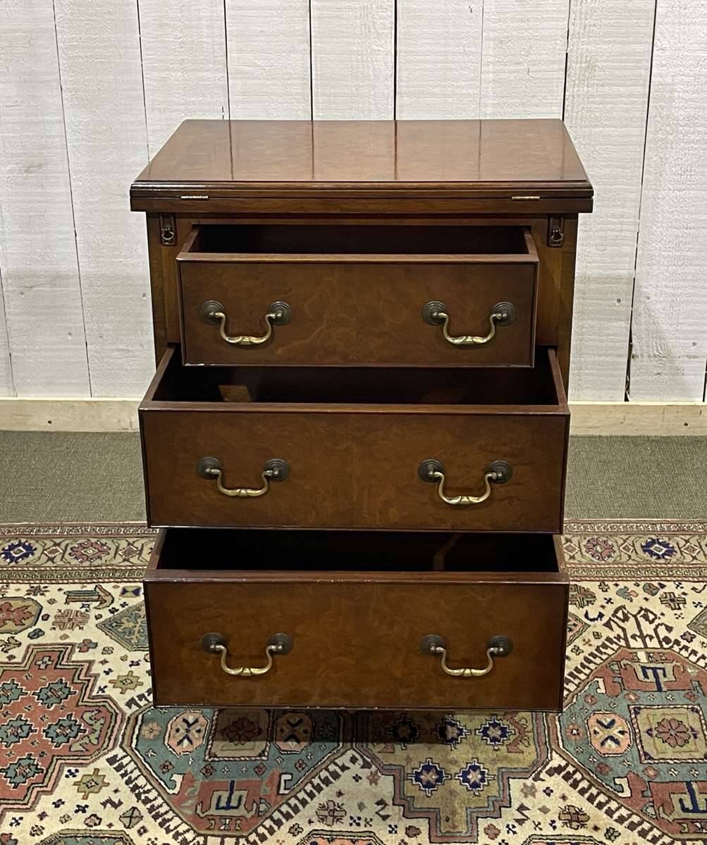 English walnut chest of drawers with drop-down top, 1950s work