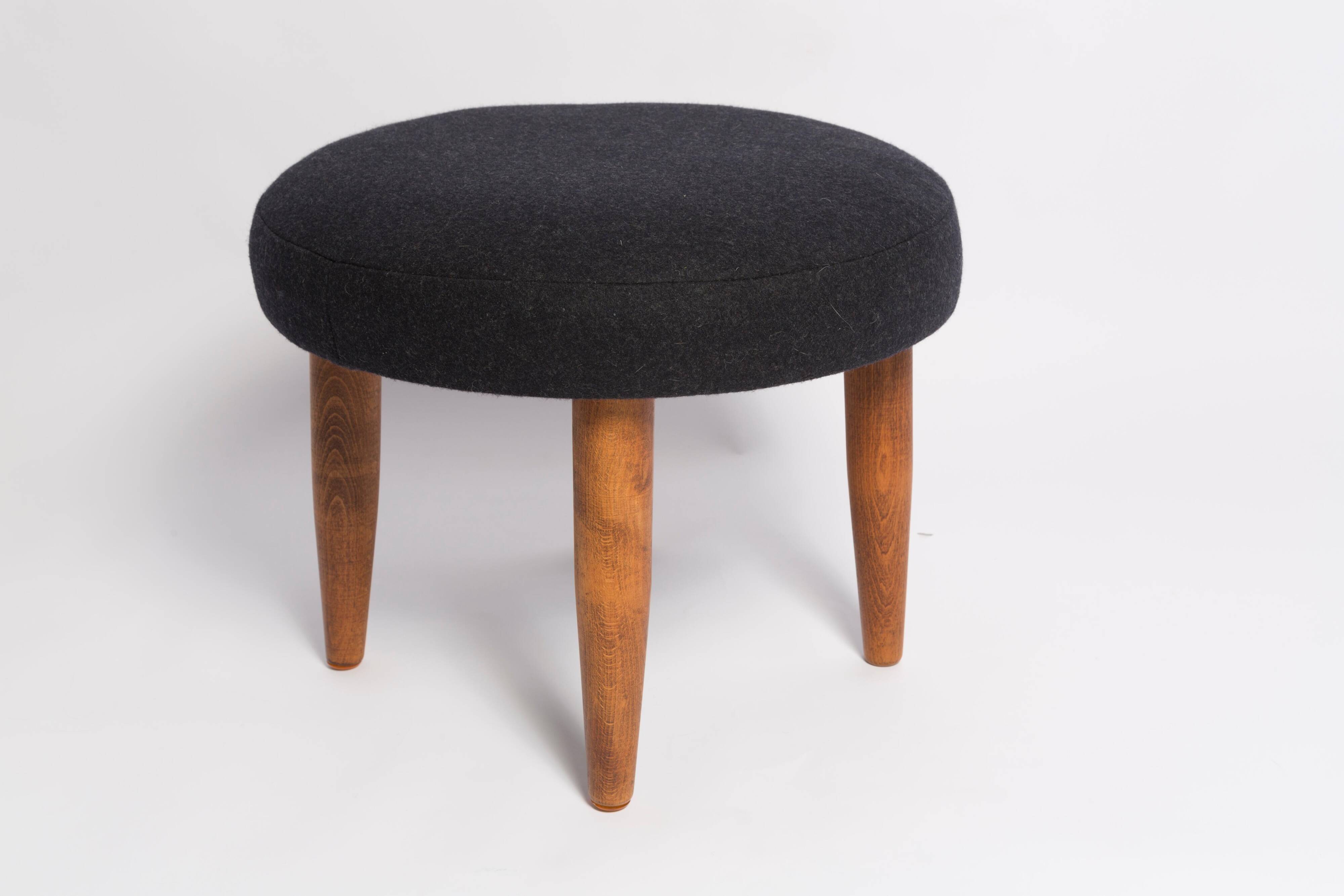 Vintage black wool stool from the mid-century, Denmark, 1960.