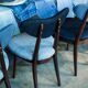 Heart-shaped chair in light and dark blue denim, mid-century style, Europe, 1960s.