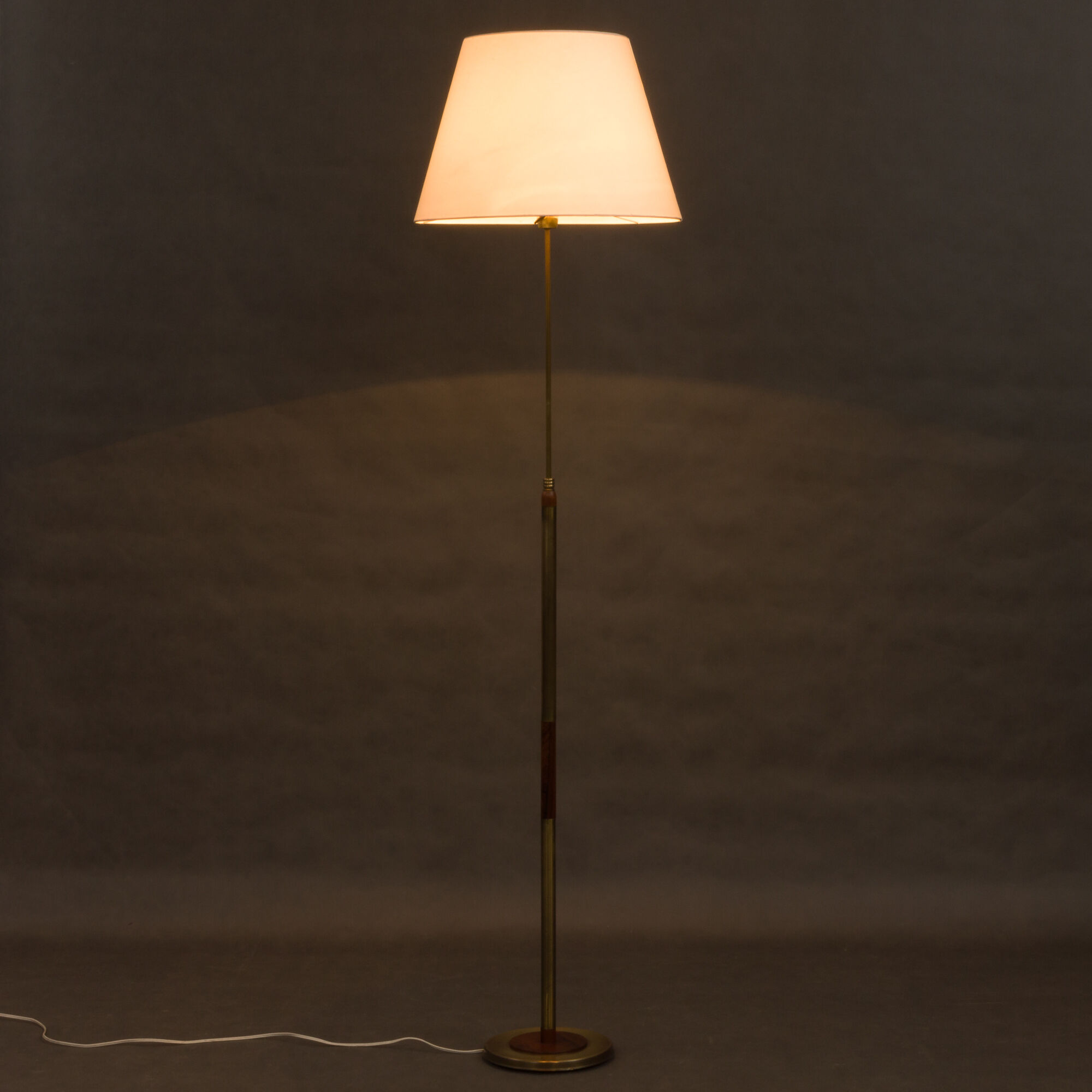 Brass and teak mid-century floor lamp