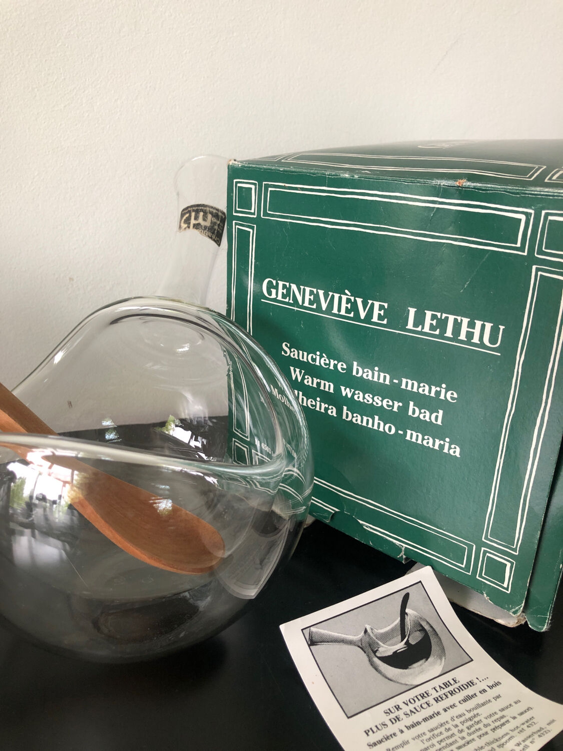 Bain-marie gravy boat glass blown vintage 1970