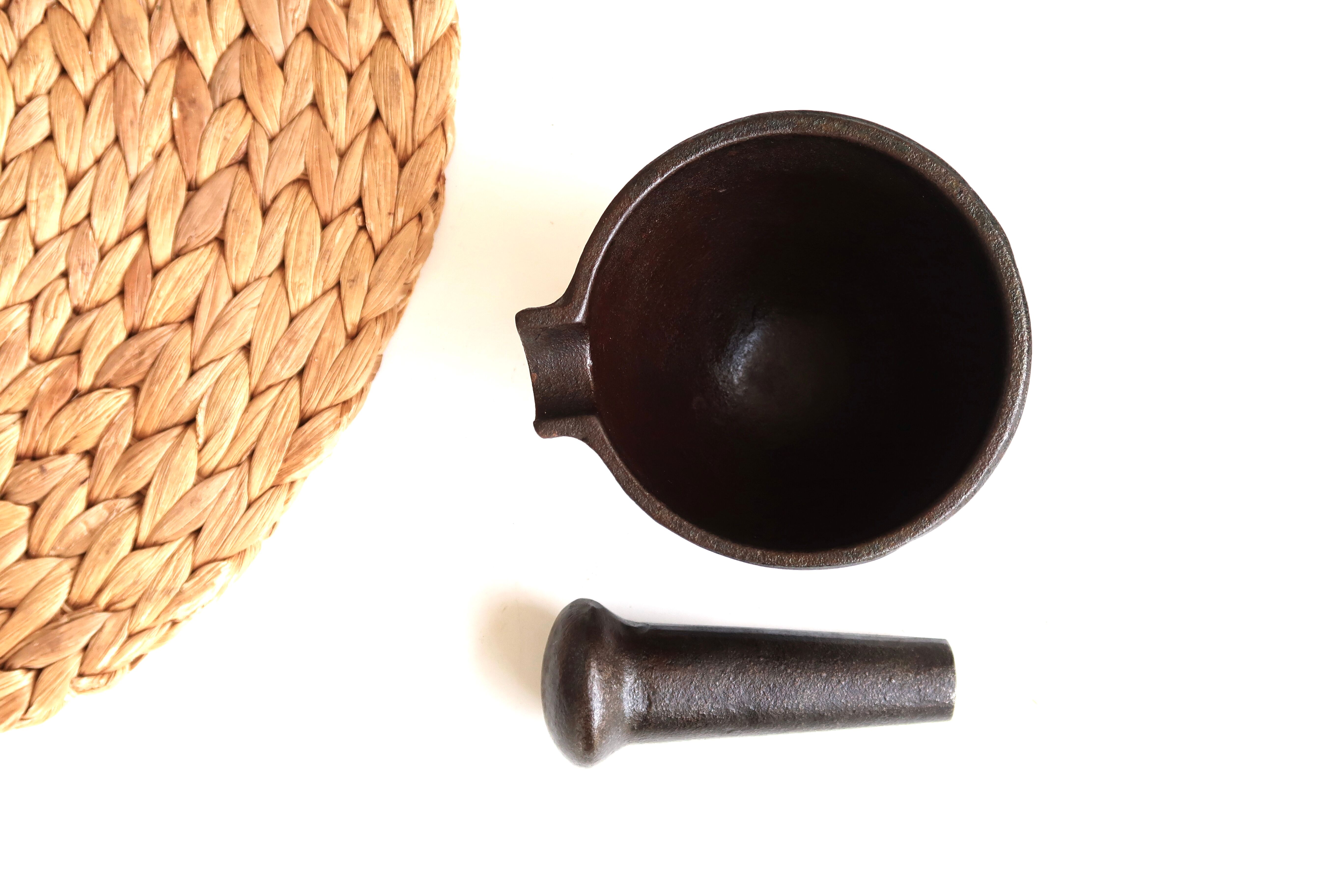 Cast iron mortar and pestle, 50s