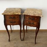 Set of 2 Louis XV marble marquetry bedside tables