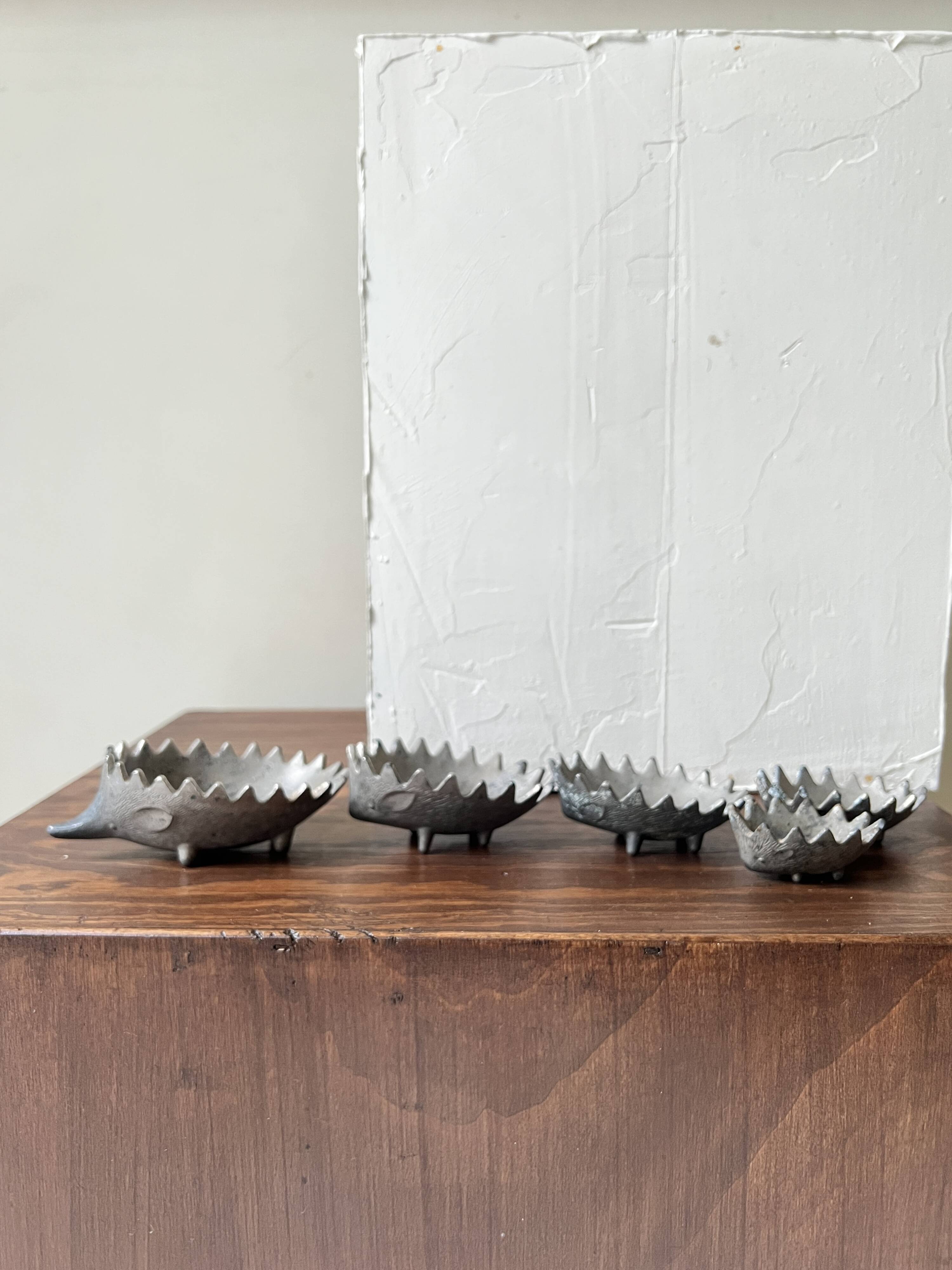 Scandinavian figurine - metal hedgehog ashtray, Walter Bosse 1950