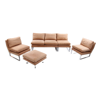 Beautiful set of two-seater with 3 separate elements and footstool, 1970