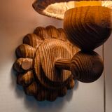 Pair of carved pine wall lights with jute shades, Swedish design, 1970s